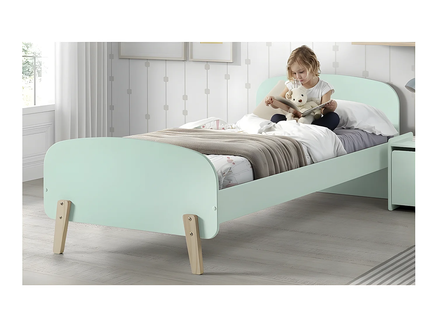 Lit Enfant K1 90x200 - Sommier inclus VERT Livré avec sommiers