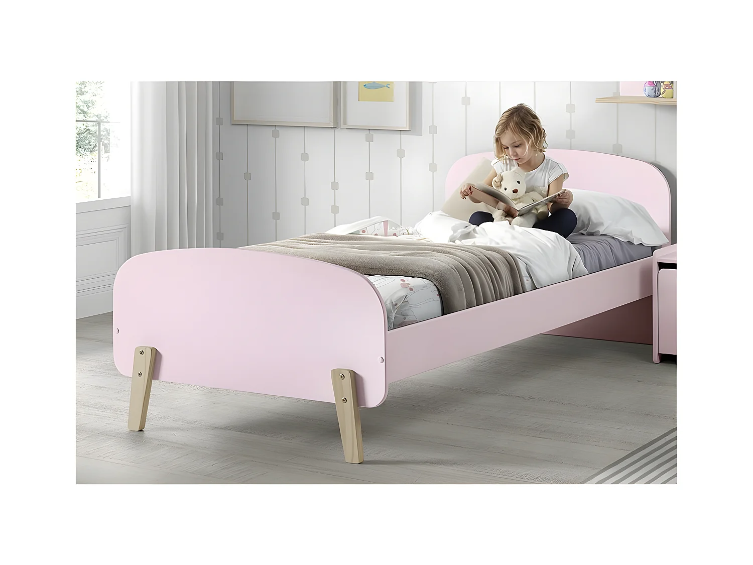 Lit Enfant K1 90x200 - Sommier inclus ROSE Livré avec sommiers