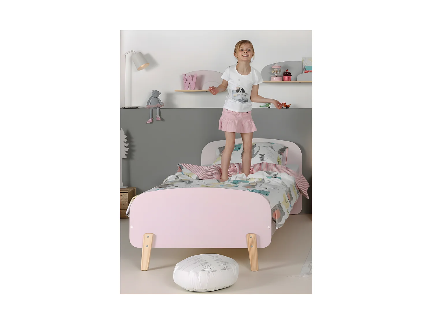 Lit Enfant K1 90x200 - Sommier inclus ROSE Livré avec sommiers