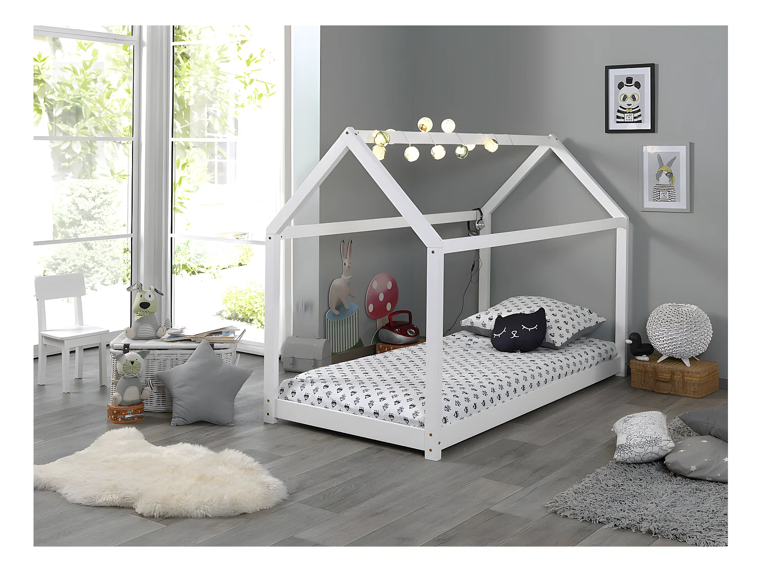 LIT CABANE  90x200 - sommier inclus Blanc Livré avec sommiers