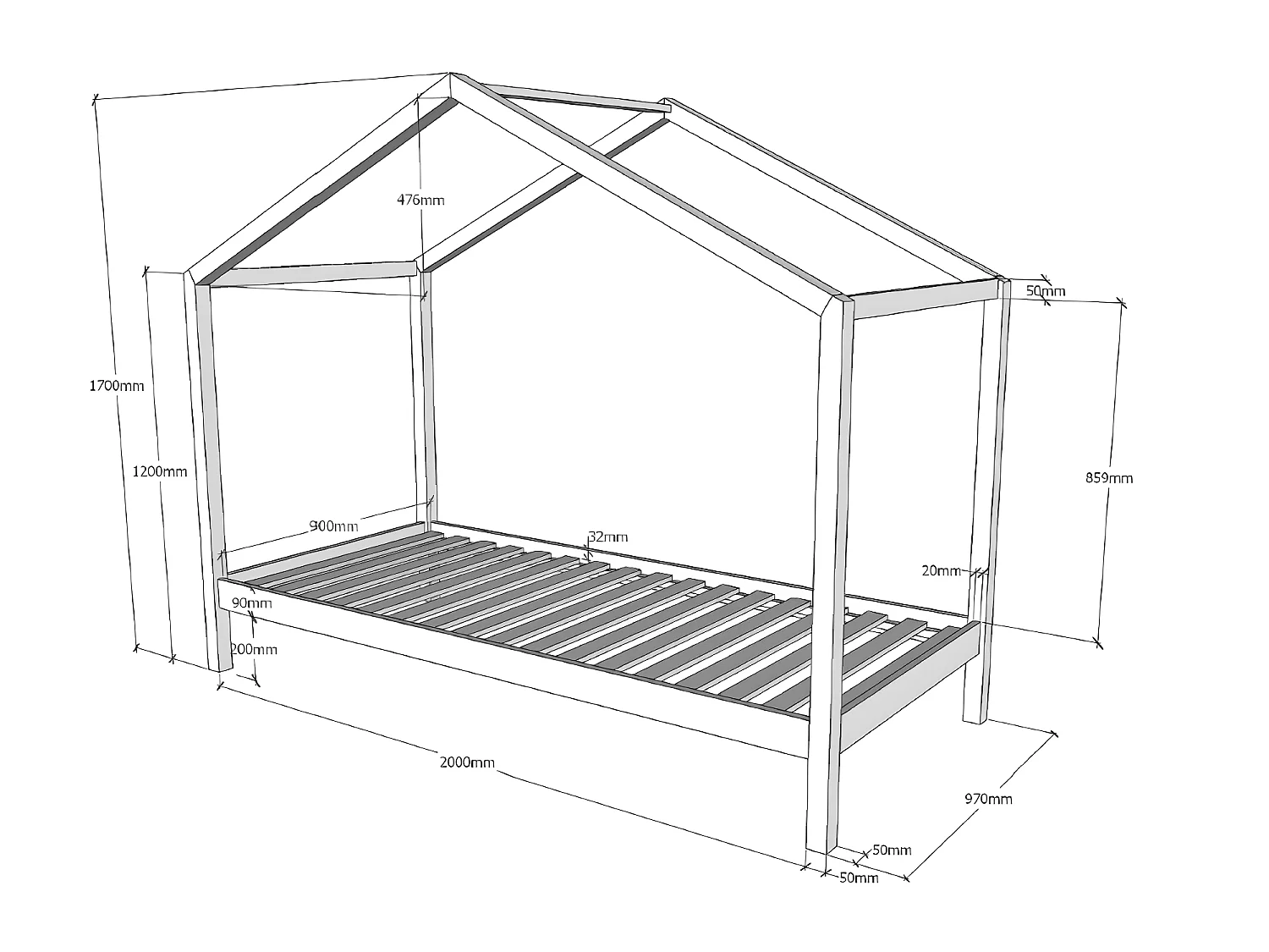 Lit Cabane  D2 90x200 - sommier inclus Blanc Livré avec sommiers