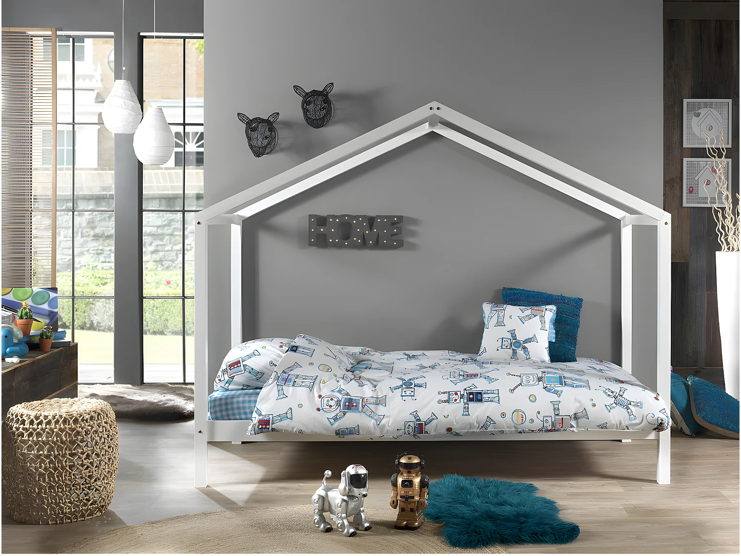 Lit Cabane  D2 90x200 - sommier inclus Blanc Livré avec sommiers