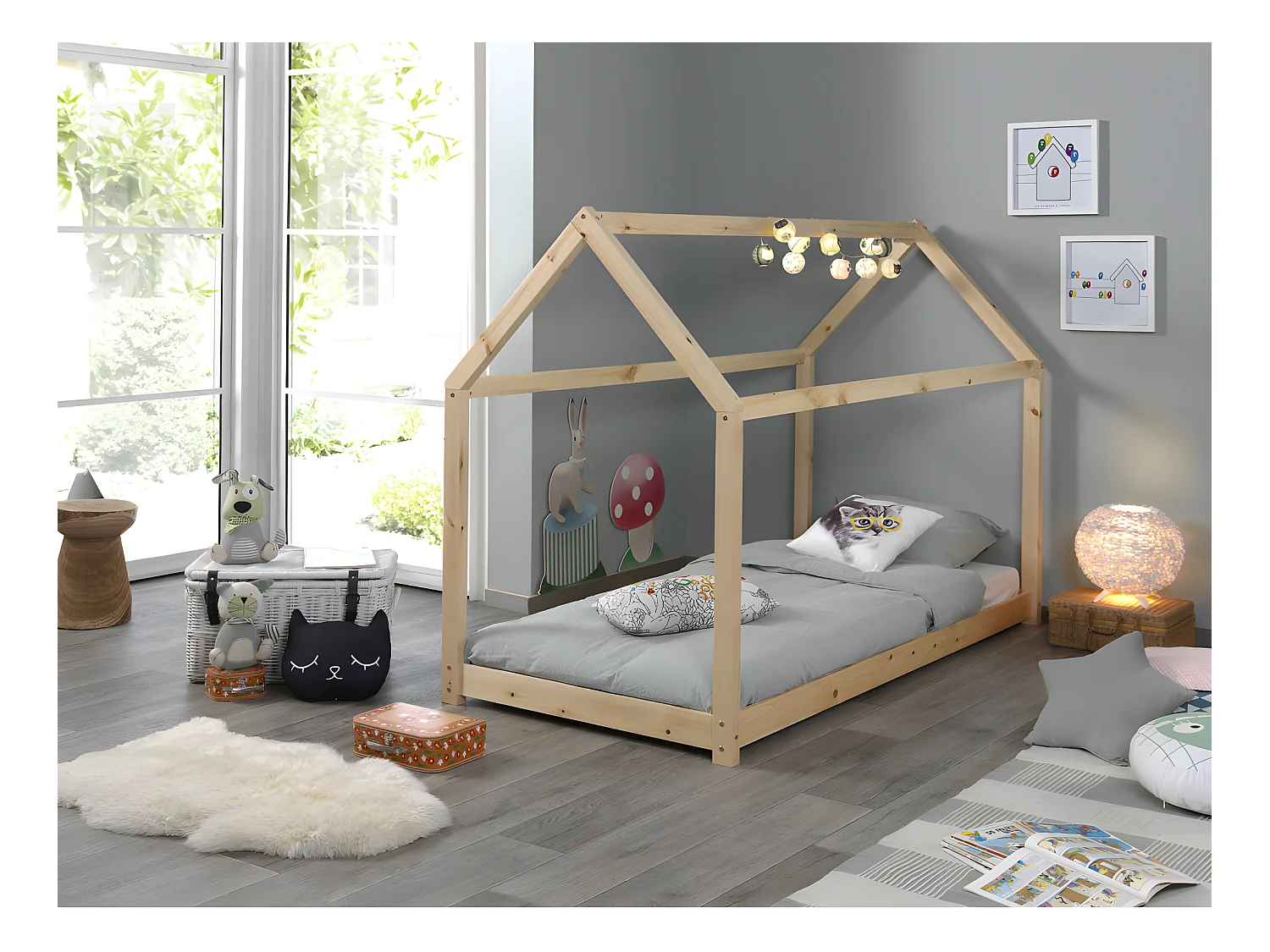 LIT CABANE  90x200 - sommier inclus Pin Livré avec sommiers