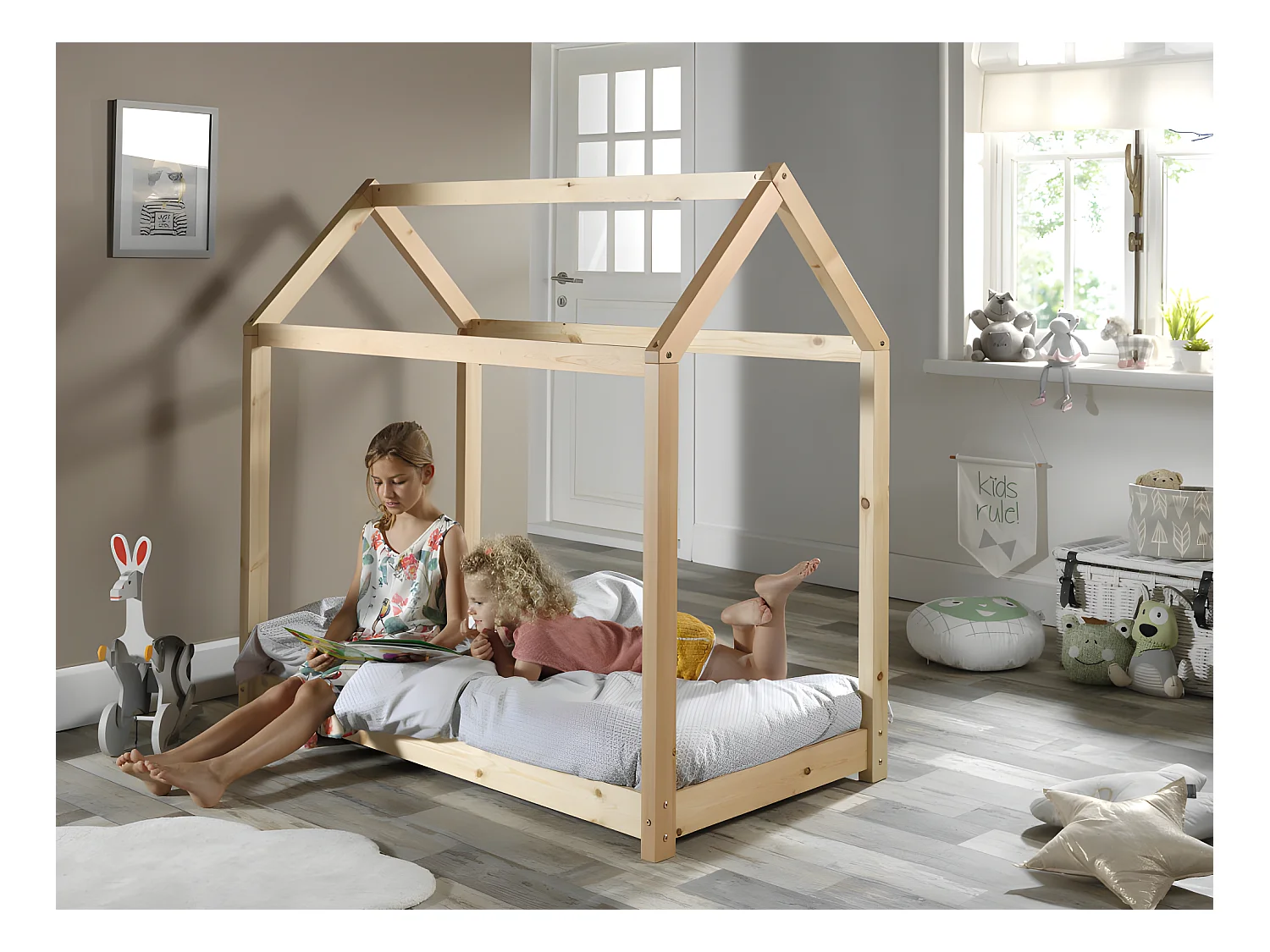 LIT CABANE  70x140 - sommier inclus Pin Livré avec sommiers