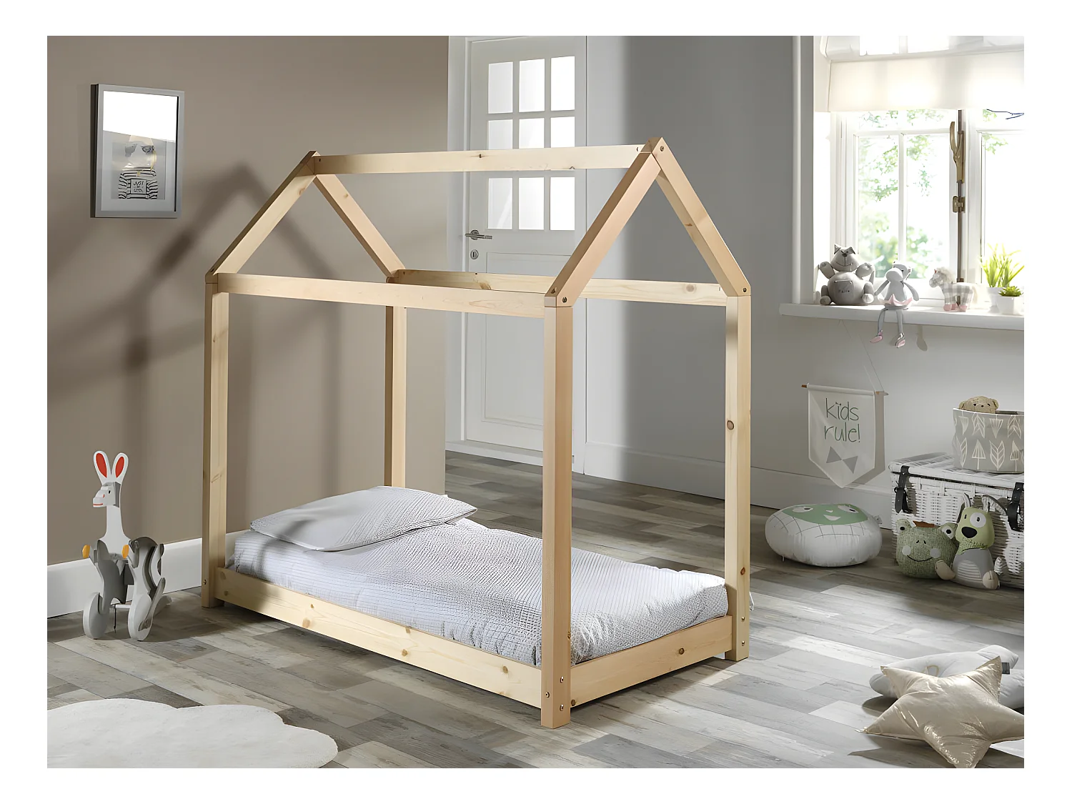LIT CABANE  70x140 - sommier inclus Pin Livré avec sommiers
