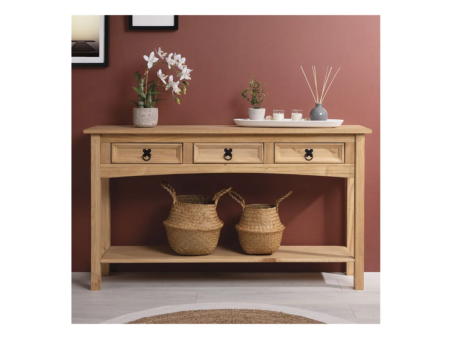 IDIMEX Console Meuble SALSA Table d'appoint en Bois, Meuble de Rangement Entrée ou Salon, avec 3 tiroirs, en pin Massif