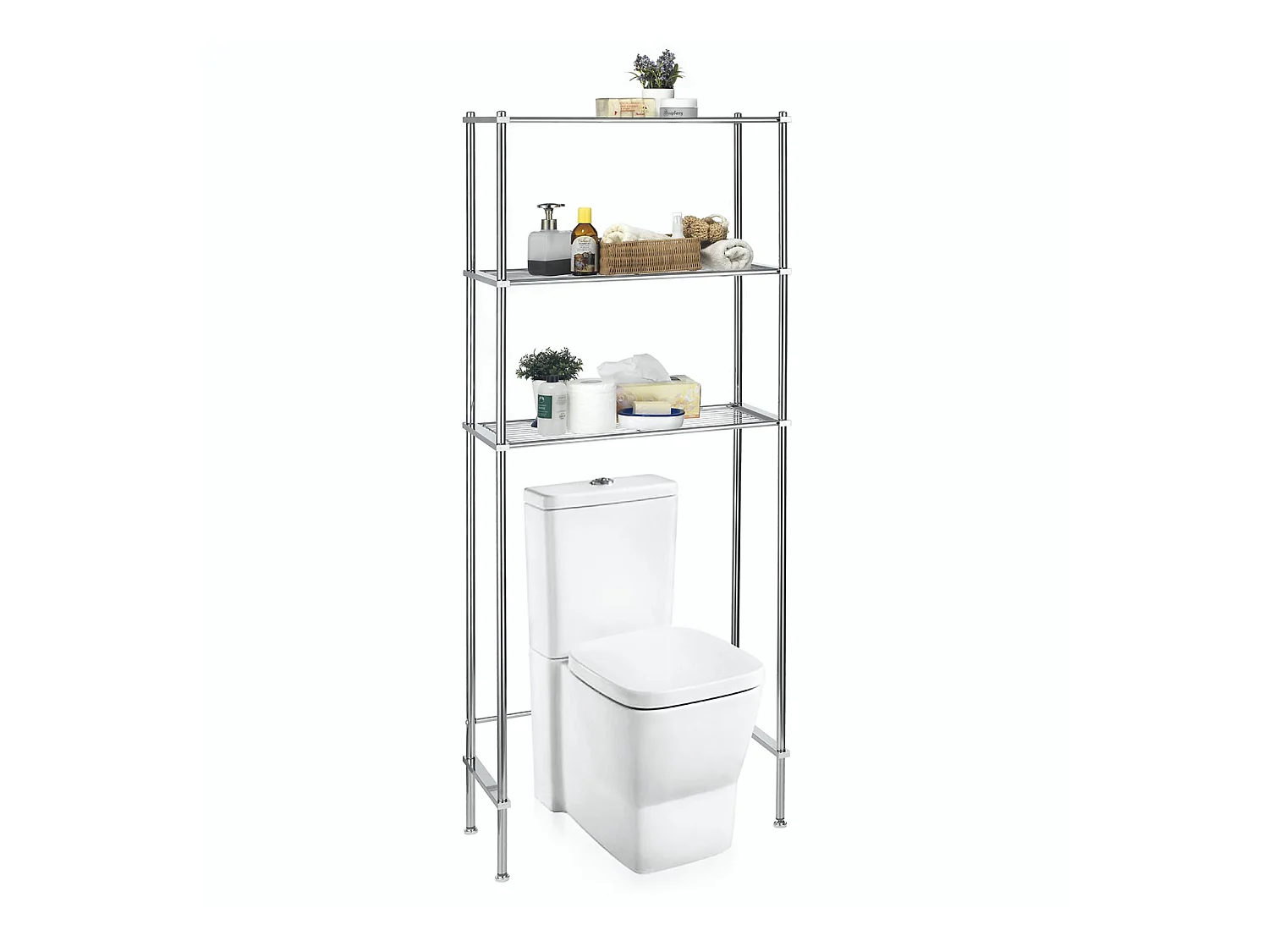 Étagère toilettes WC RAFA économiseur d'espace avec 3 tablettes, en métal chromé