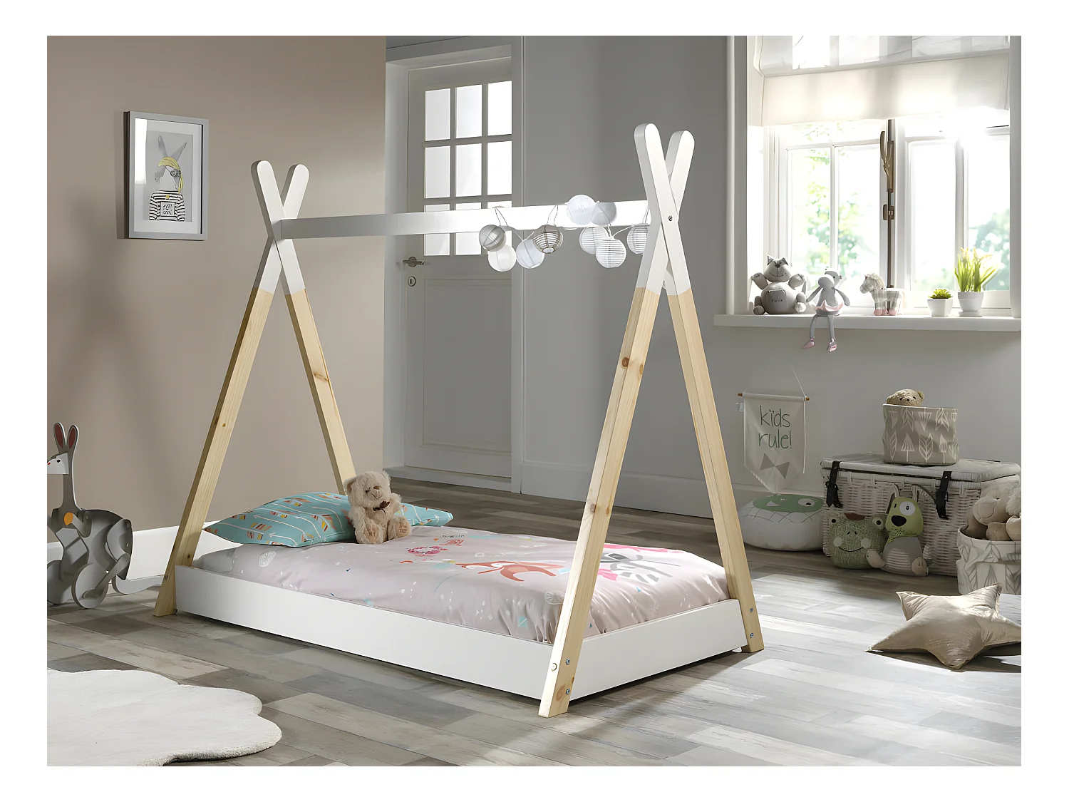 Lit enfant TIPI 70x140 - Sommier inclus Blanc Livré avec sommiers