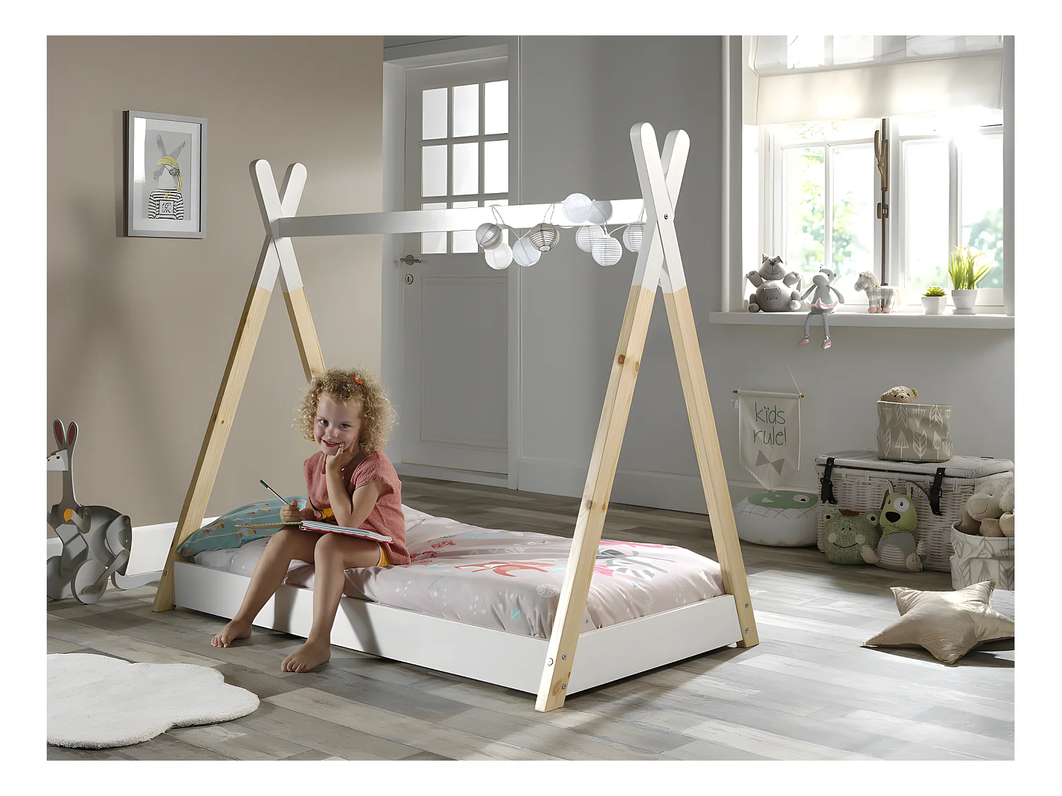 Lit enfant TIPI 70x140 - Sommier inclus Blanc Livré avec sommiers