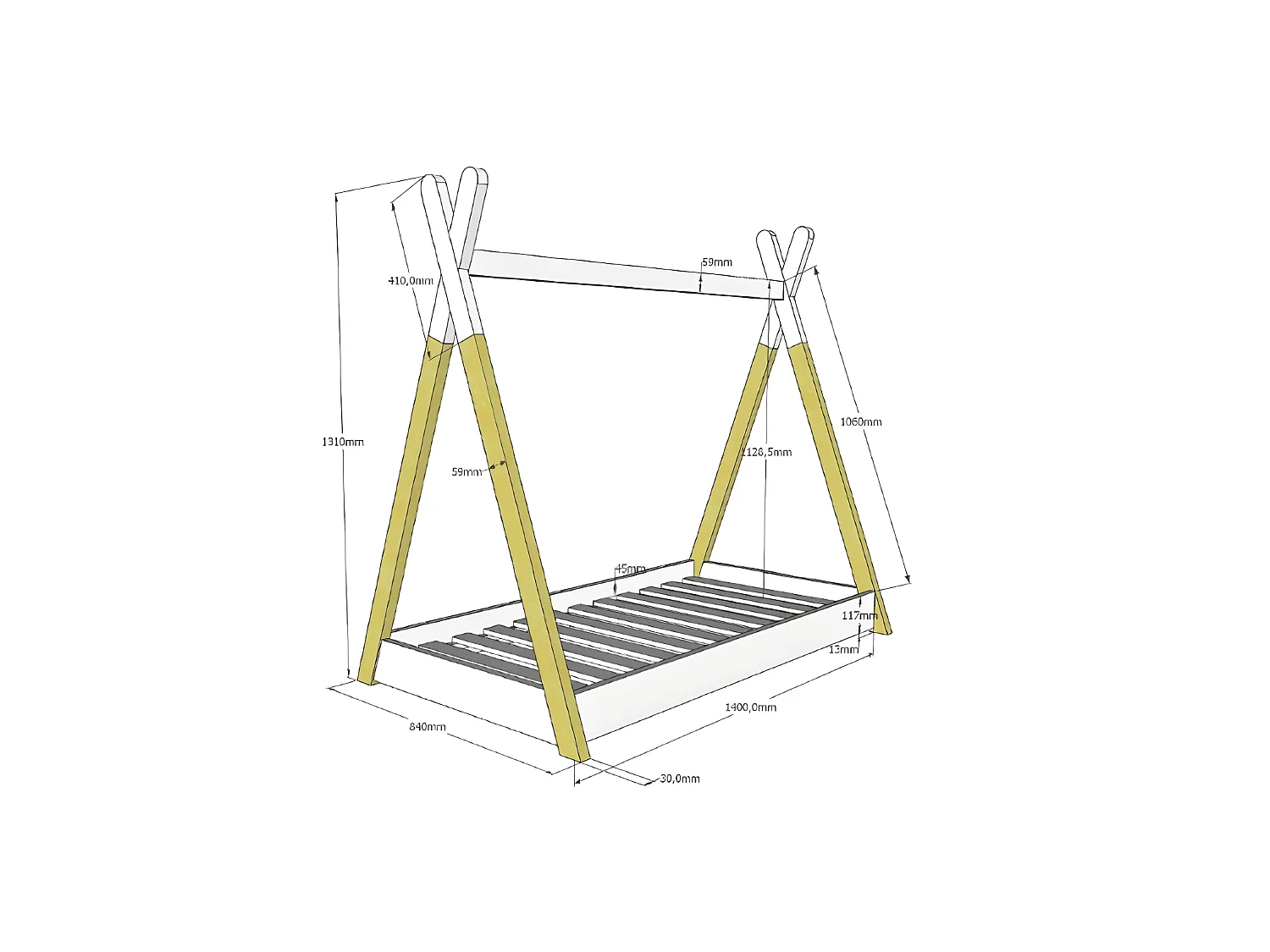 Lit enfant TIPI 70x140 - Sommier inclus Blanc Livré avec sommiers