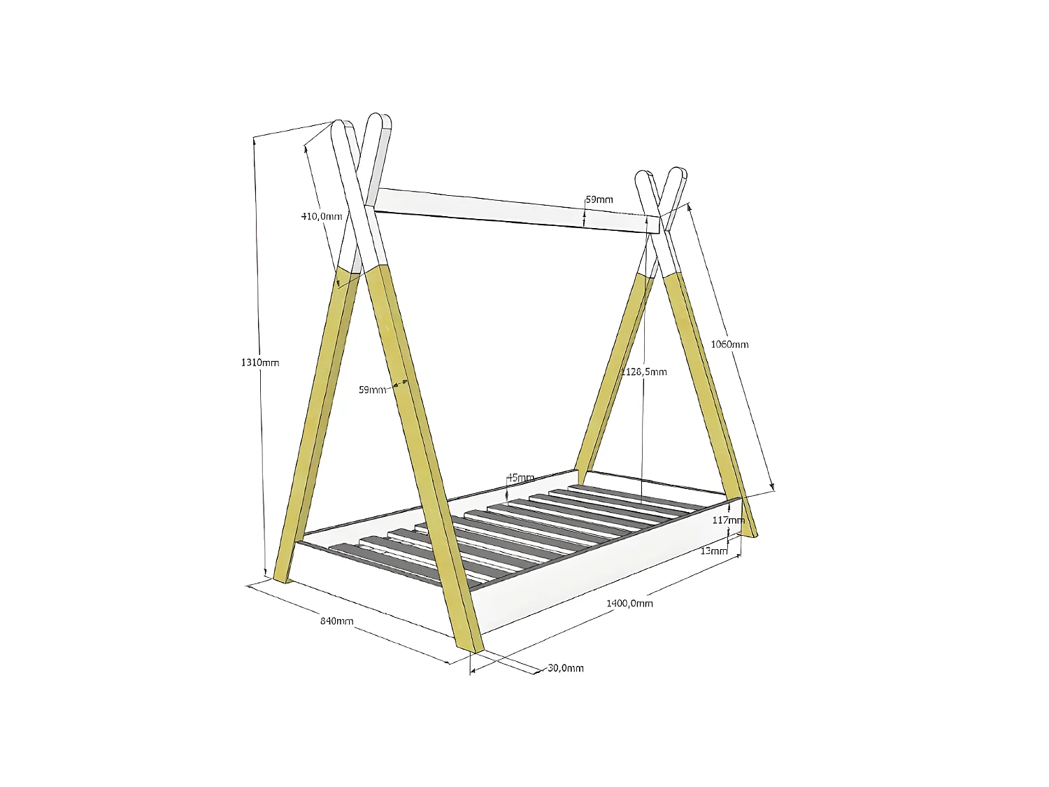 Lit enfant TIPI 70x140 - Sommier inclus Blanc Livré avec sommiers