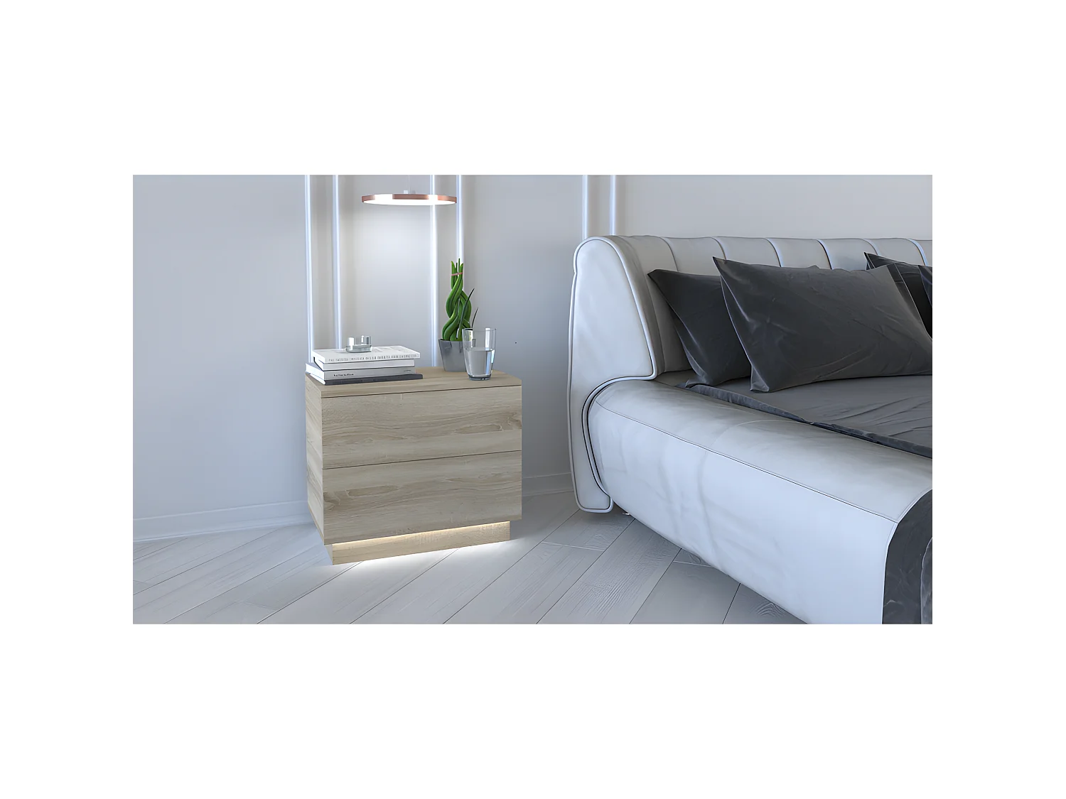 SINDI | Table de chevet moderne chambre | Dimensions 47x55x35 | Avec LED | Meuble de rangement| Design minimaliste