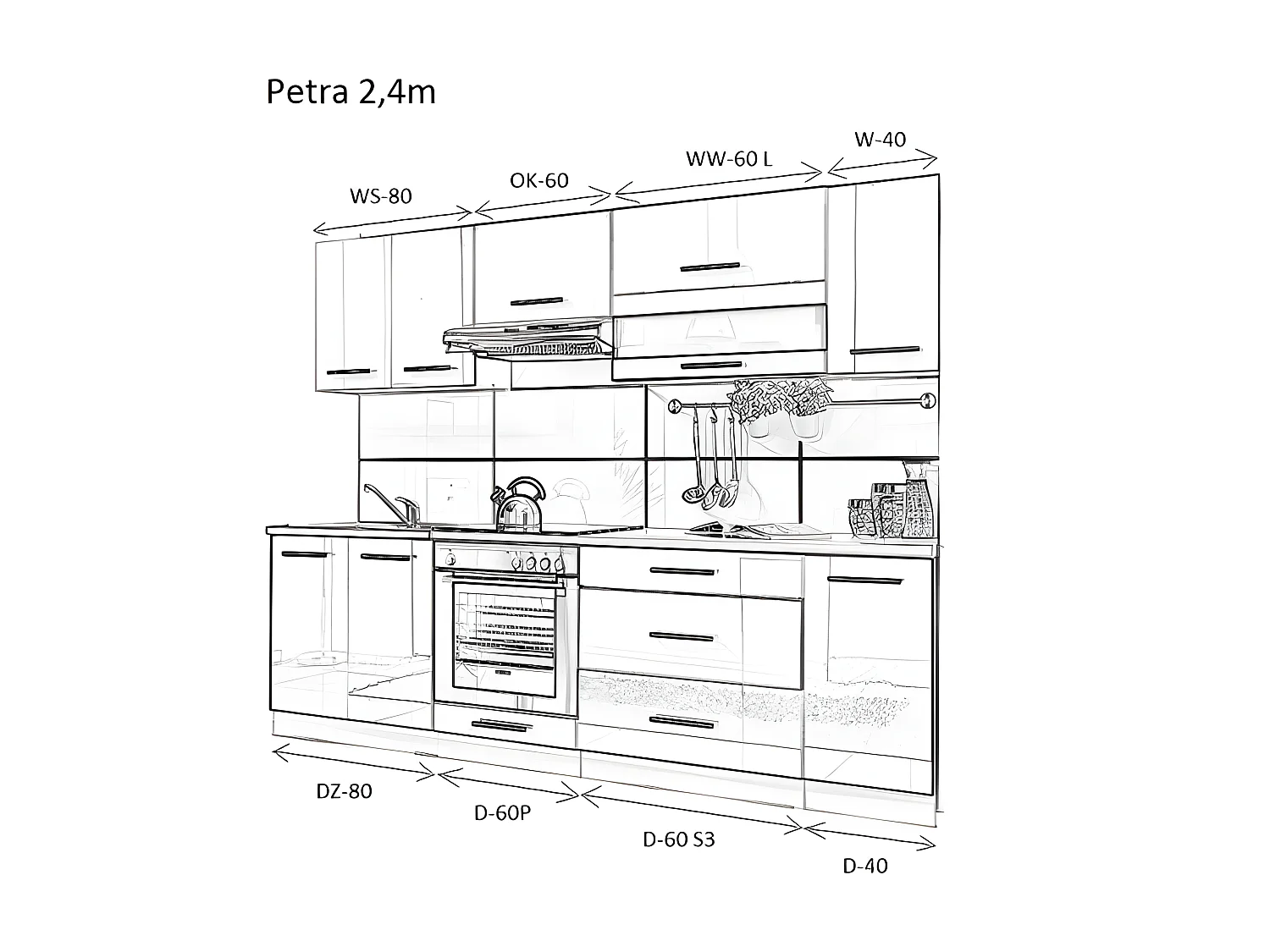 ELM 260 | Cocina completa 2,6 m | 8 piezas + Encimera INCLUIDA | Conjunto de mueble de cocina lineal + mueble horno empotrado
