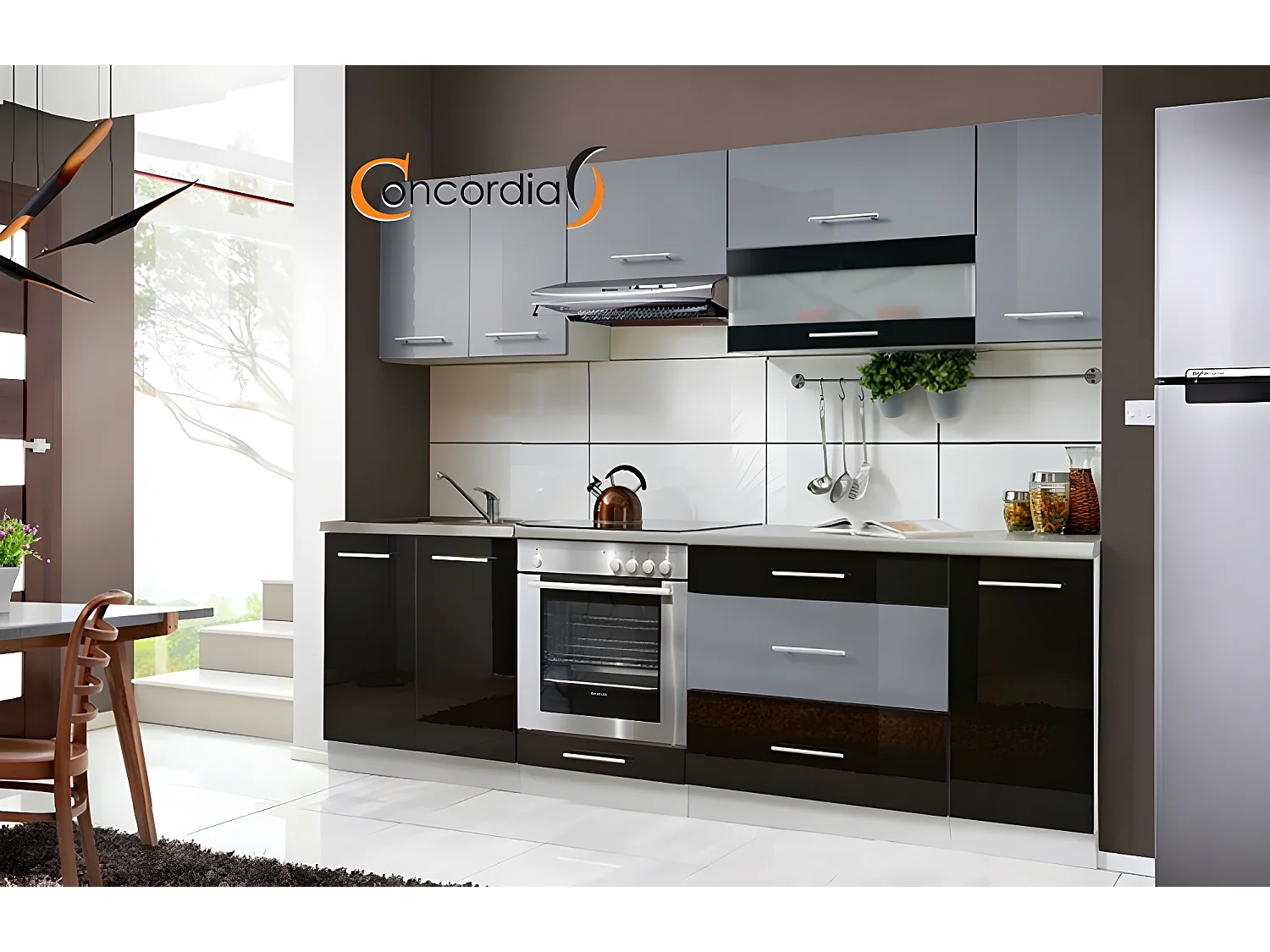 ELM 260 | Cuisine Complète 2,6 m | 8 pcs + Plan de travail INCLUS | Ensemble meubles cuisine linéaire + Armoire four encastrable