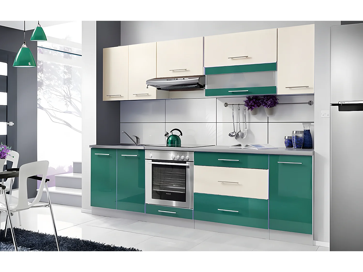 ELM 260 | Cucina Completa L 260cm | 8 pezzi + piano di lavoro INCLUSI | Set mobili da cucina lineare + mobile forno integrato