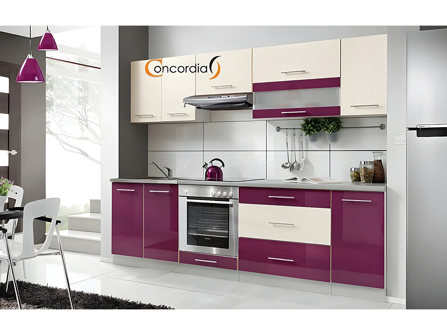 ELM 260 | Cuisine Complète L 2,6 m | 8pcs + Plan de travail INCLUS | Ensemble meubles cuisine linéaire + Armoire four encastrable