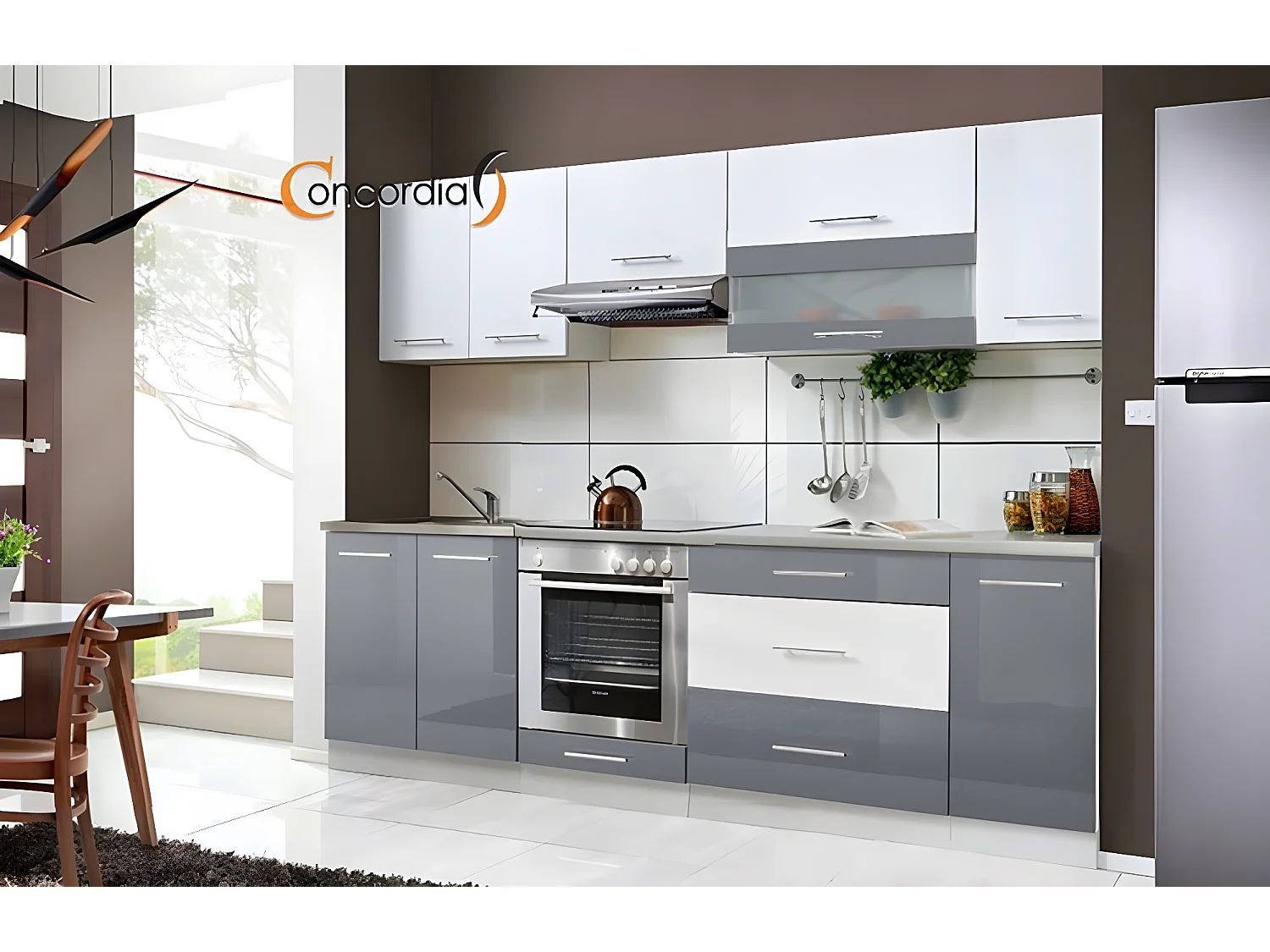 ELM 260 | Cuisine Complète L 2,6m | 8 pcs + Plan de travail INCLUS | Ensemble meubles cuisine linéaire + Armoire four encastrable