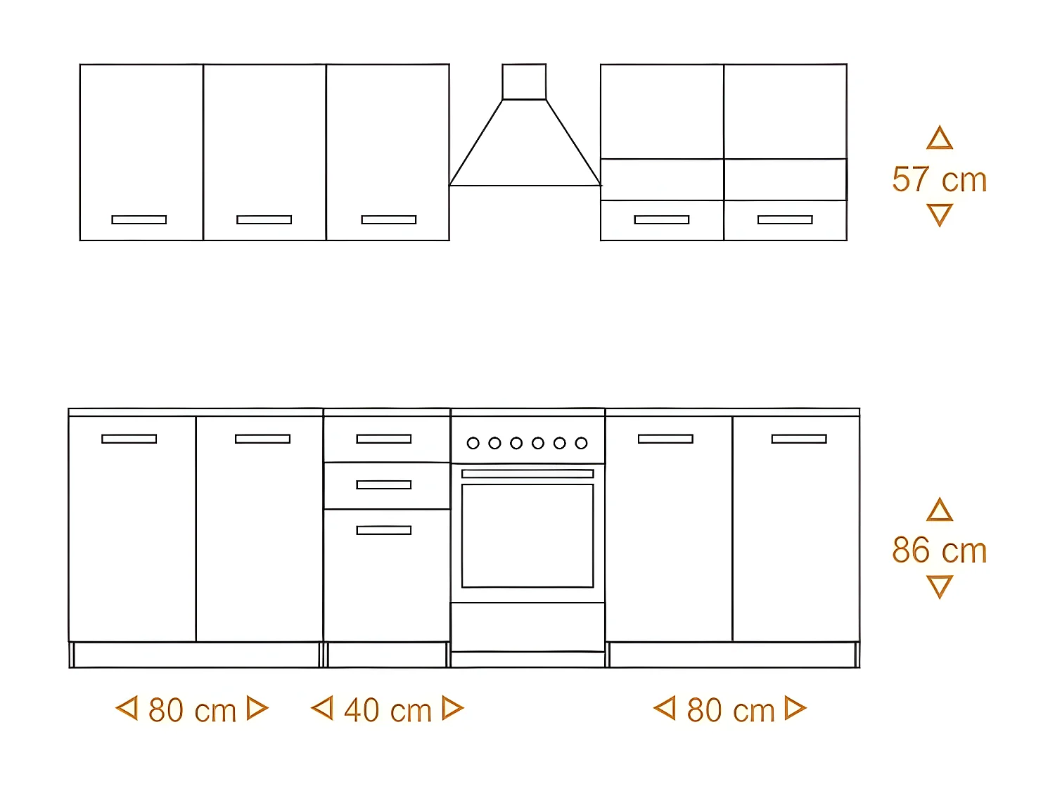 HORN | Cocina modular + lineal completa L 200 cm 6 piezas | Encimera INCLUIDO | Muebles de cocina | Doble acabado