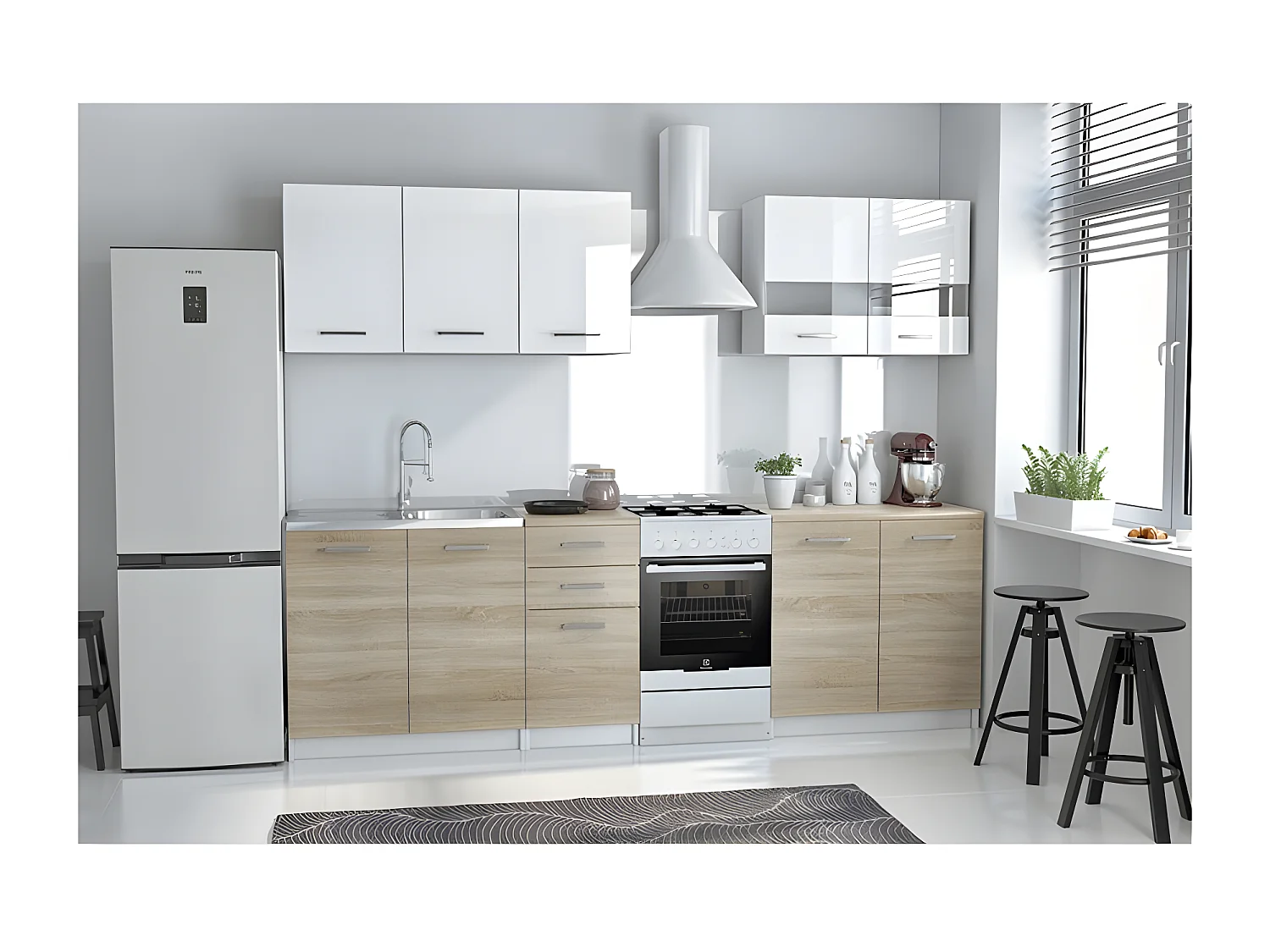 HORN | Cocina modular + lineal completa L 200 cm 6 piezas | Encimera INCLUIDO | Muebles de cocina | Doble acabado