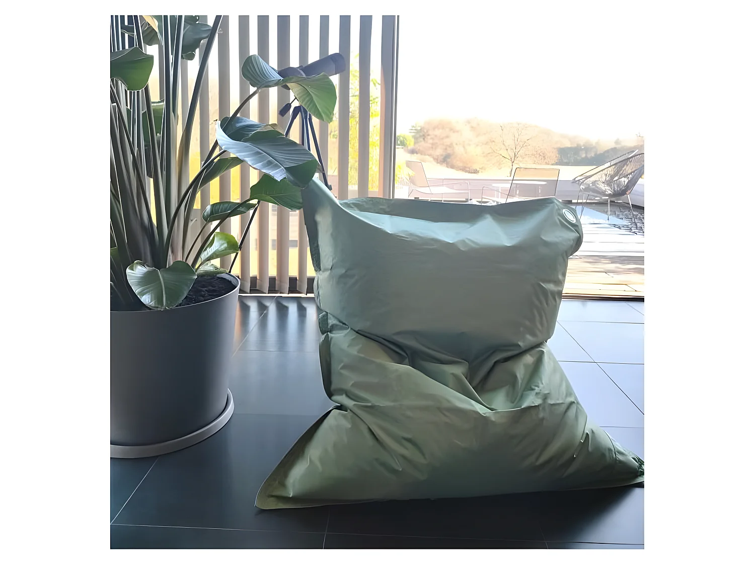 Pouf geant impermeable - Java - Toile 100% polyester - Vert sauve - 110 x 130 cm - COTTON WOOD