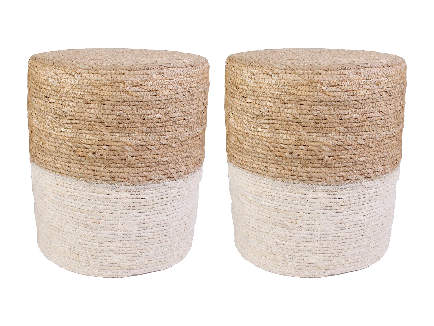 Pouf Tresse Beige - Lot De 2 Beige