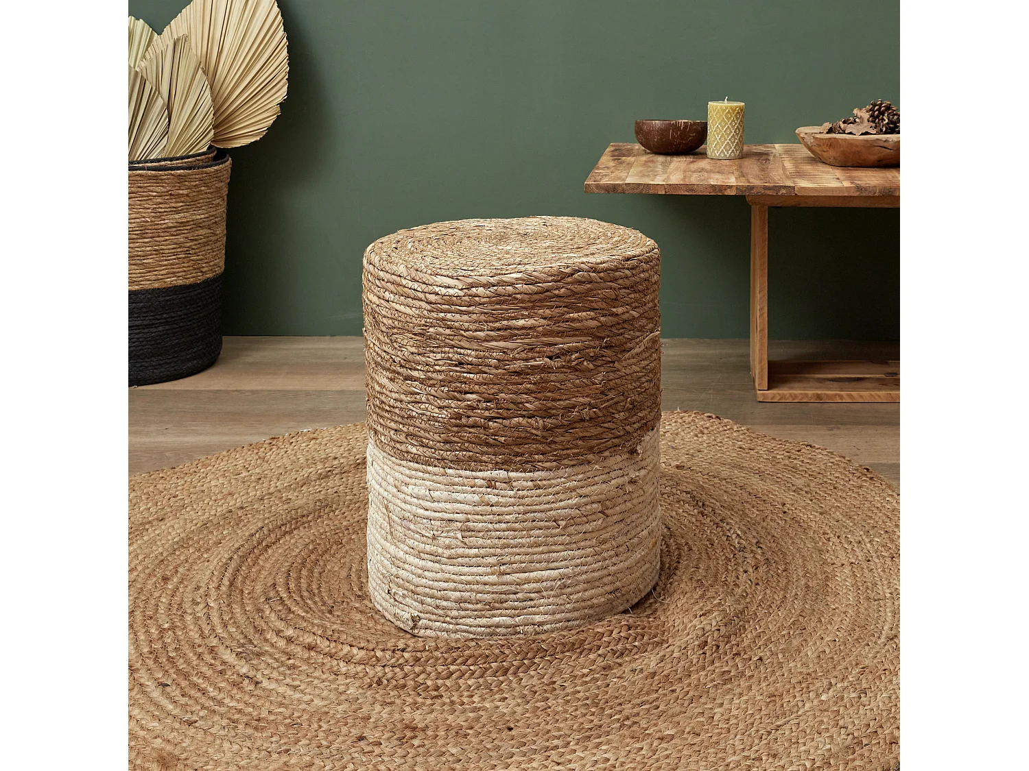 Pouf Tresse Beige - Lot De 2 Beige