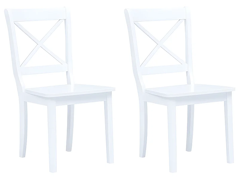 Lot de 2 chaises de salle à manger cuisine design classique blanc bois d'hévéa massif CDS020160