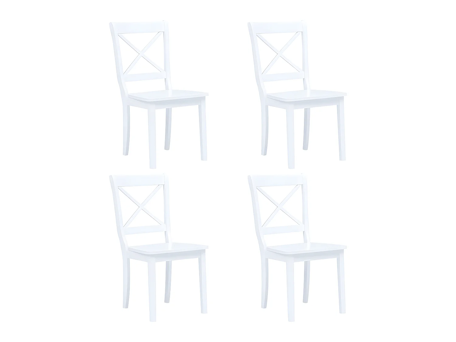 Lot de 4 chaises de salle à manger cuisine design classique blanc bois d'hévéa massif CDS021227
