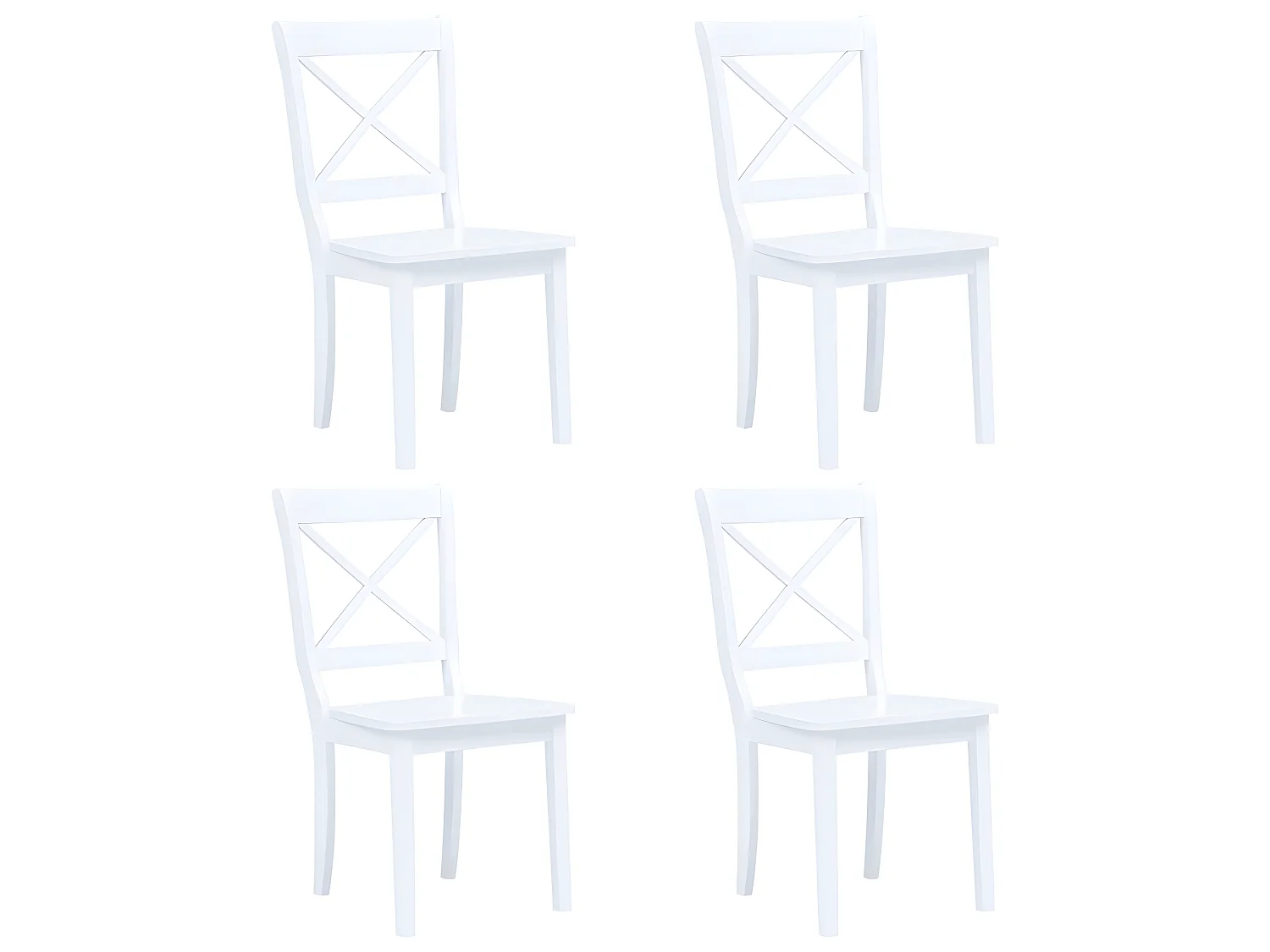 Lot de 4 chaises de salle à manger cuisine design classique blanc bois d'hévéa massif CDS021227