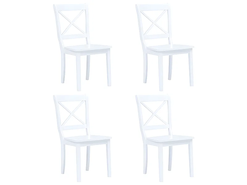 Lot de 4 chaises de salle à manger cuisine design classique blanc bois d'hévéa massif CDS021227