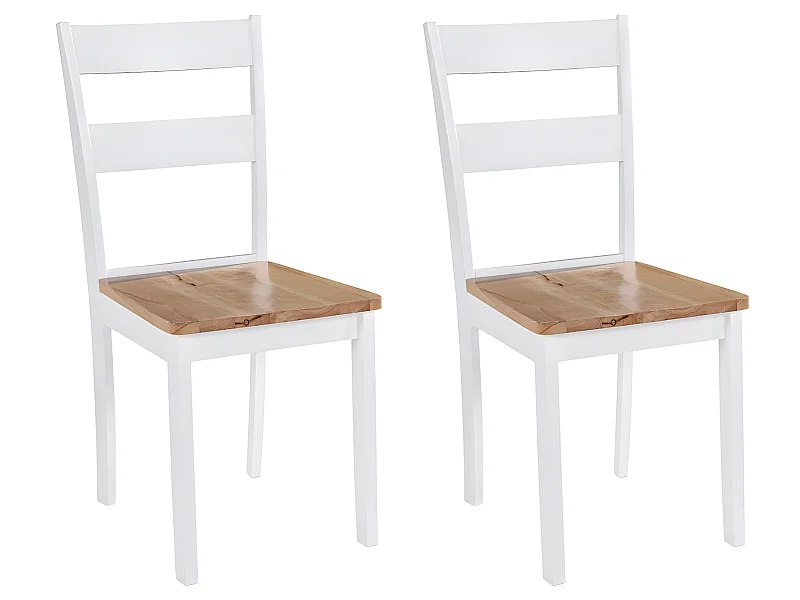 Lot de 2 chaises de salle à manger cuisine design classique bois d'hévéa massif blanc CDS020162
