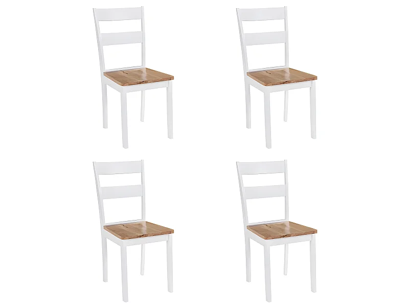 Lot de 4 chaises de salle à manger cuisine design classique bois d'hévéa massif blanc CDS021228