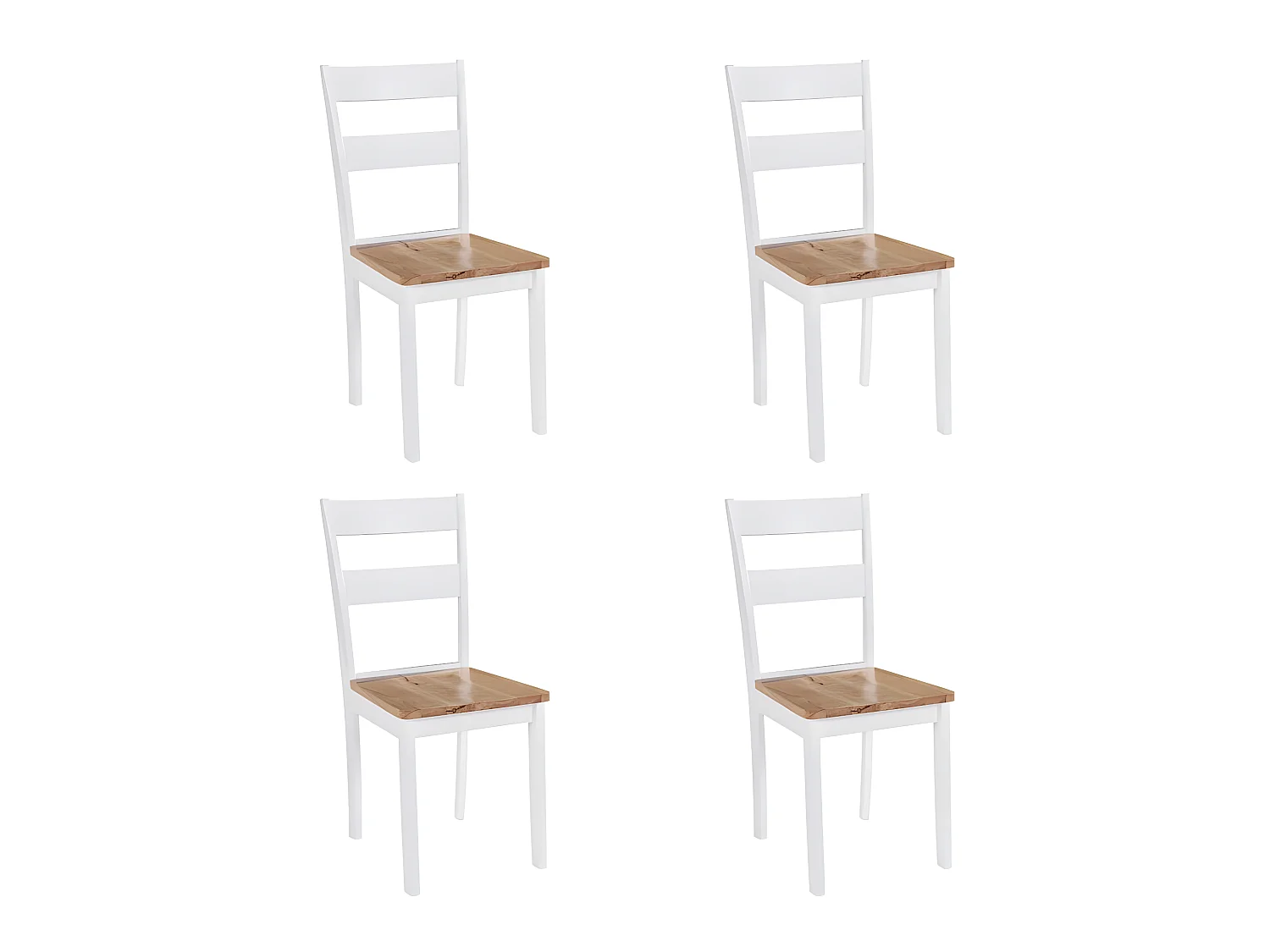 Lot de 4 chaises de salle à manger cuisine design classique bois d'hévéa massif blanc CDS021228