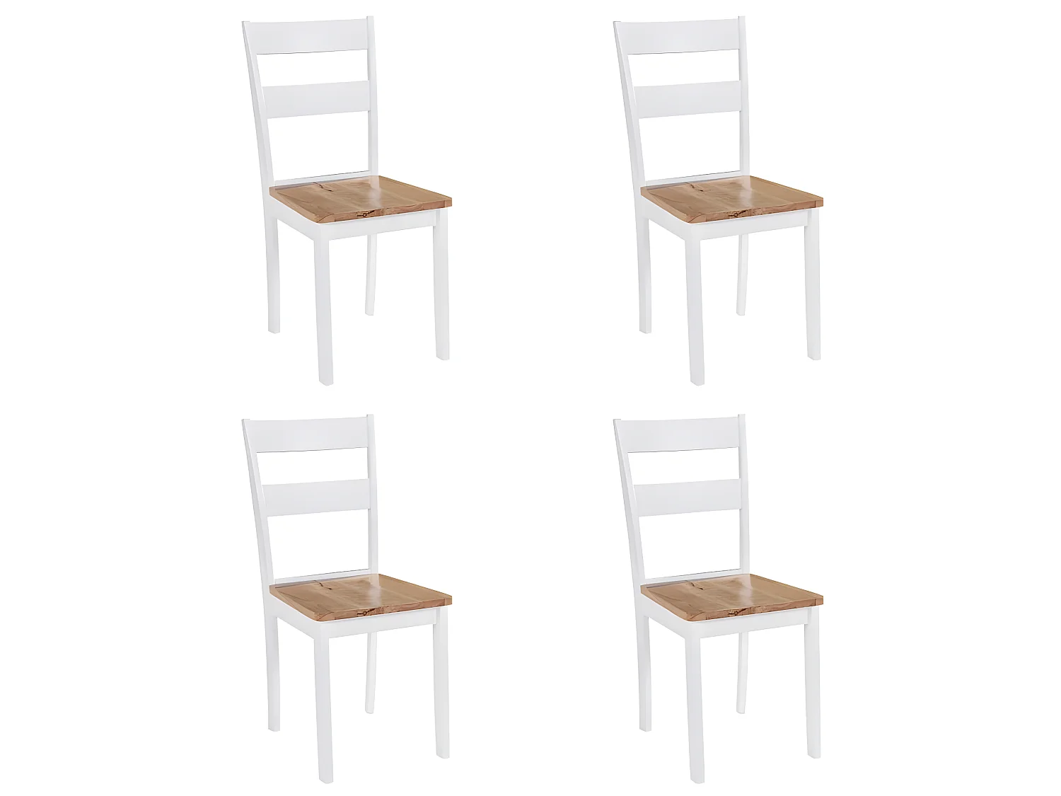 Lot de 4 chaises de salle à manger cuisine design classique bois d'hévéa massif blanc CDS021228