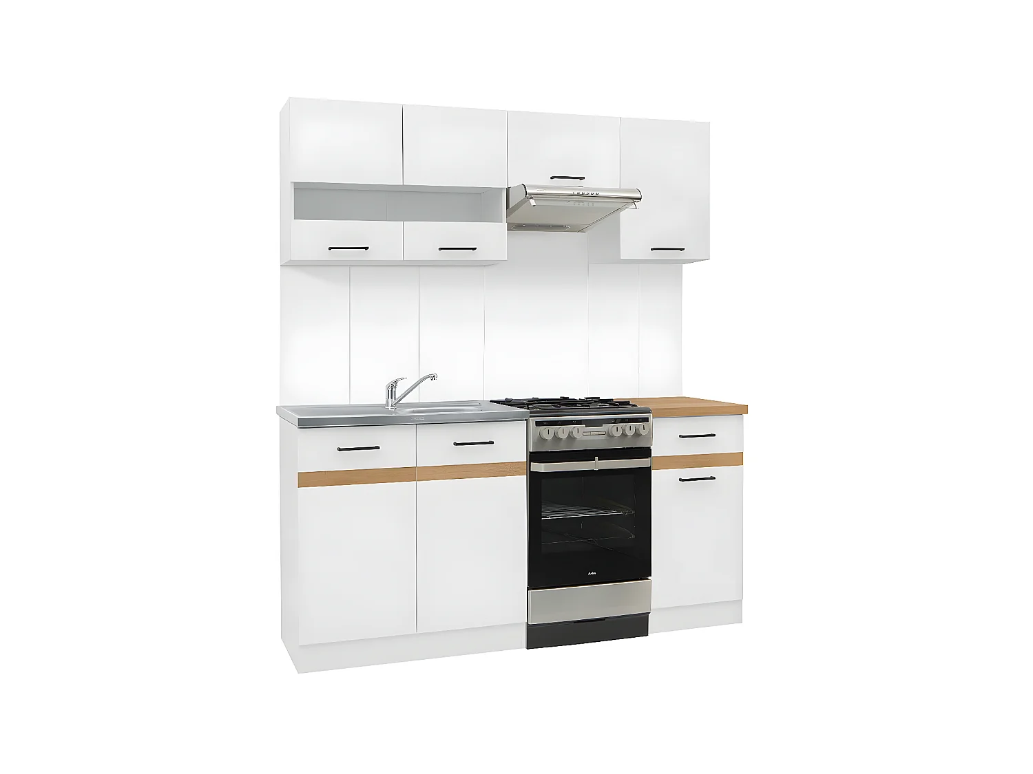 DAYAN | Cocina completa | Estilo escandinavo | Ancho 170cm | Pedestales bajos y altos+cajón | Gabinetes de cocina