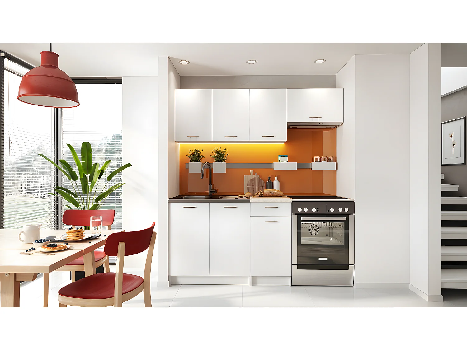 MELY Mini | Cucina Completa Modulare + Lineare L 180cm 5 pz | Piano di lavoro INCLUSO | Set di mobili da cucina per angolo cottura