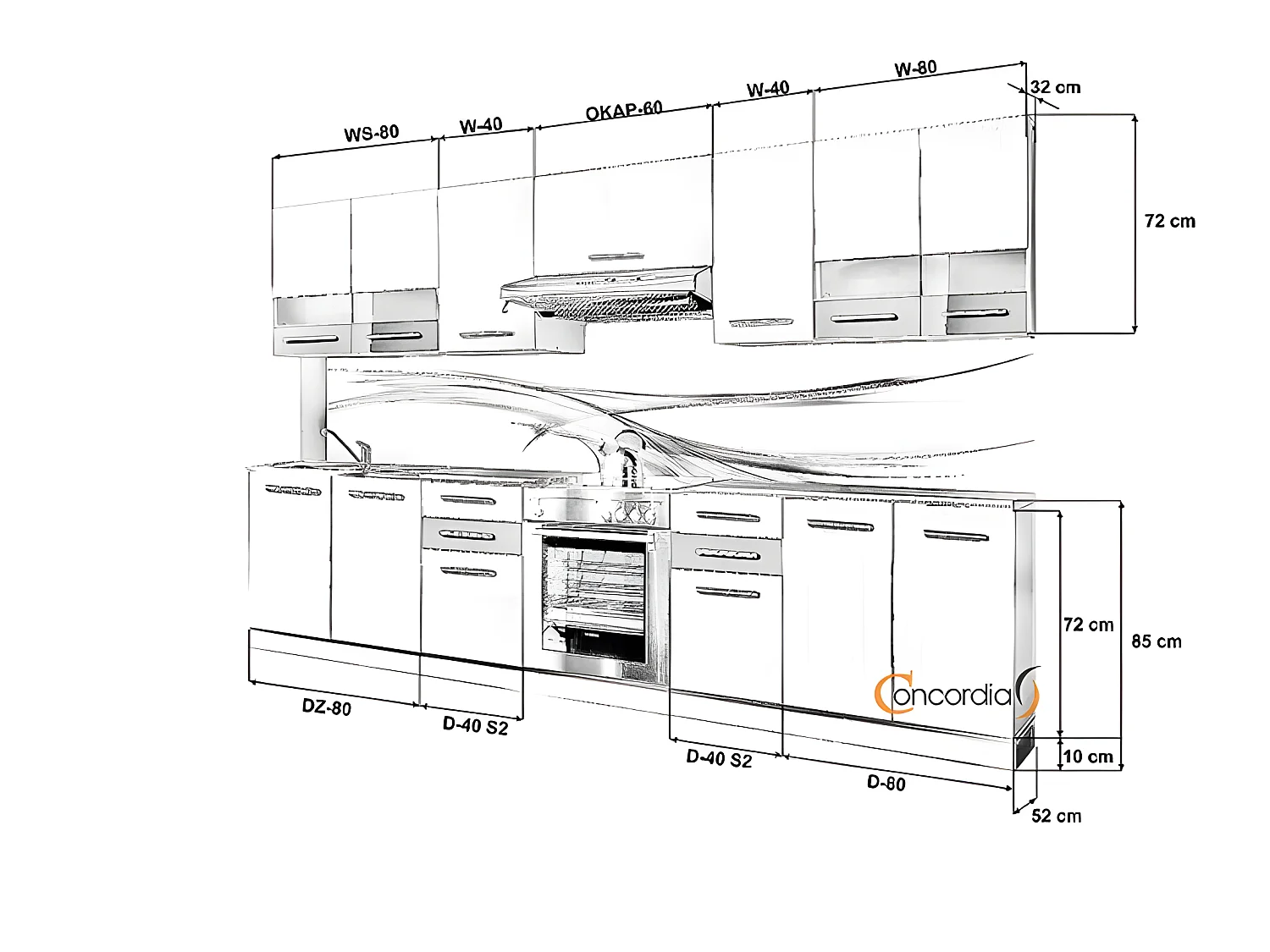 IONA | Cucina Lineare Completa 3 m 9 pz + Piano di Lavoro INCLUSI | Set di mobili da cucina | Set da cucina