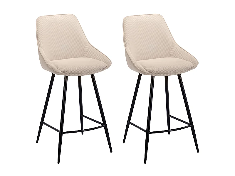 Zestaw 2 stołków barowych ze sztruksu i czarnego metalu - Kremowy - MASURIE