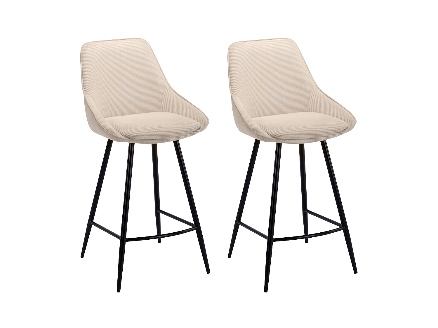Barhocker 2er-Set - Cord & schwarzes Metall - Cremefarben - MASURIE