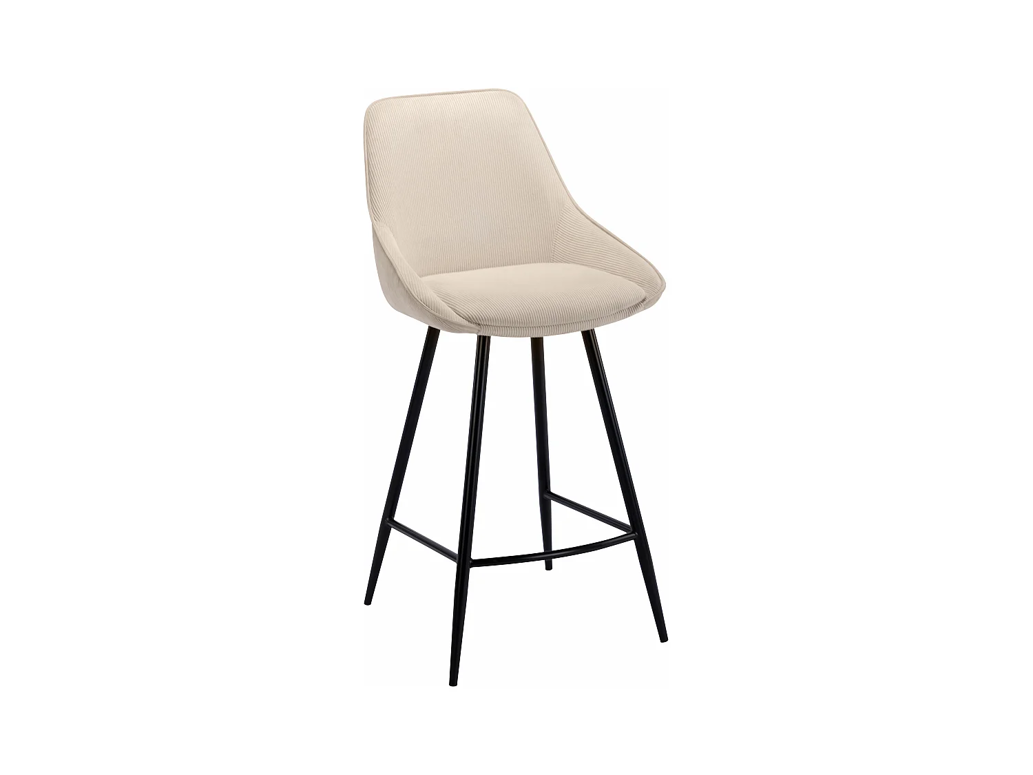 Barhocker 2er-Set - Cord & schwarzes Metall - Cremefarben - MASURIE