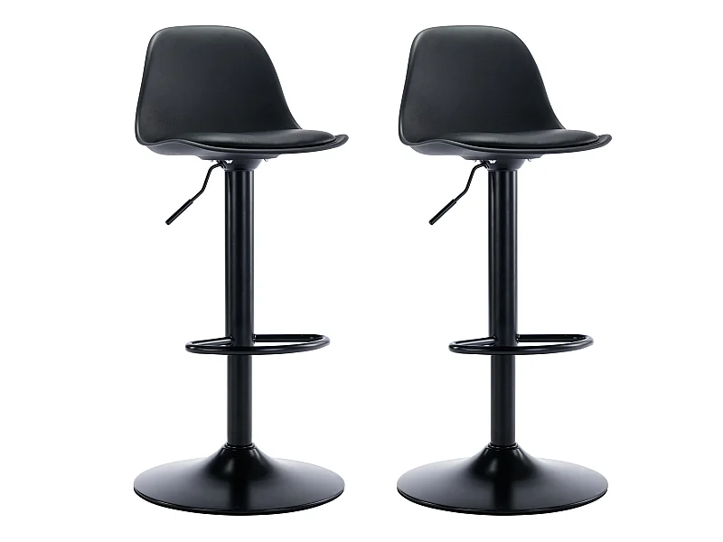 Lot de 2 tabourets de bar en polypropylène et métal - Hauteur réglable - Noir - XAFY