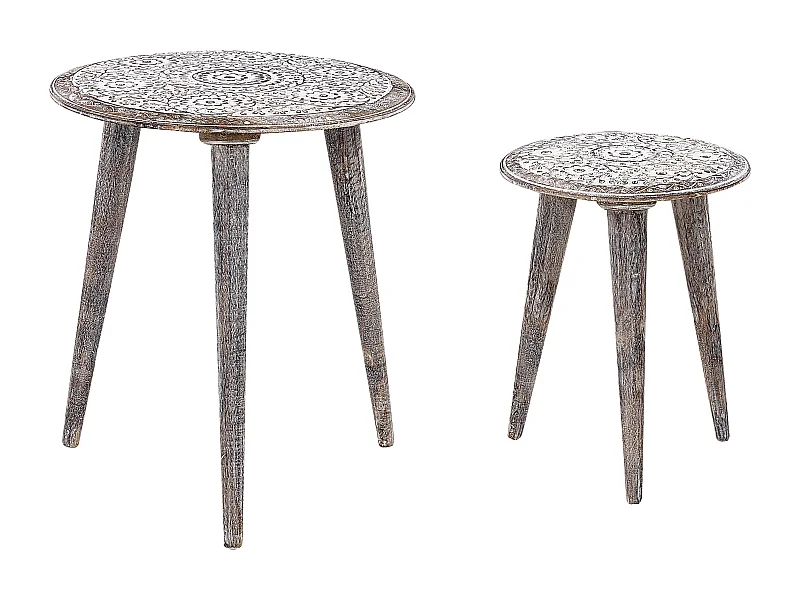 Lot de 2 tables d'appoint BARJU Bois de manguier Blanc