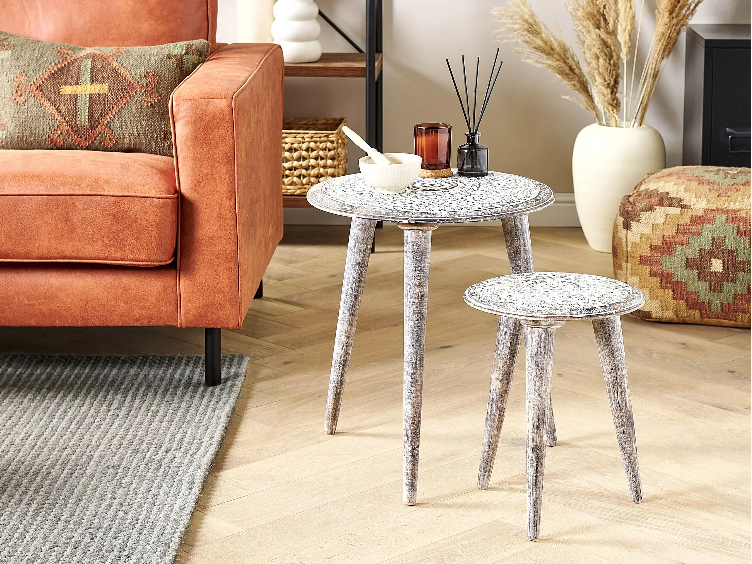 Lot de 2 tables d'appoint BARJU Bois de manguier Blanc