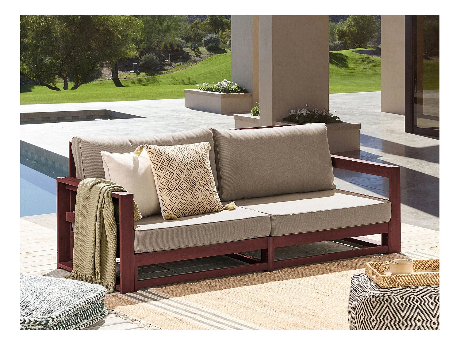 Canapé de jardin 2 places TIMOR Bois d'acacia certifié Rouge foncé