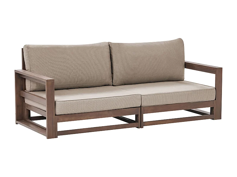 Lounge Ecksofa Akazienholz dunkler Holzfarbton 2-Sitzer Auflagen taupe Timor II