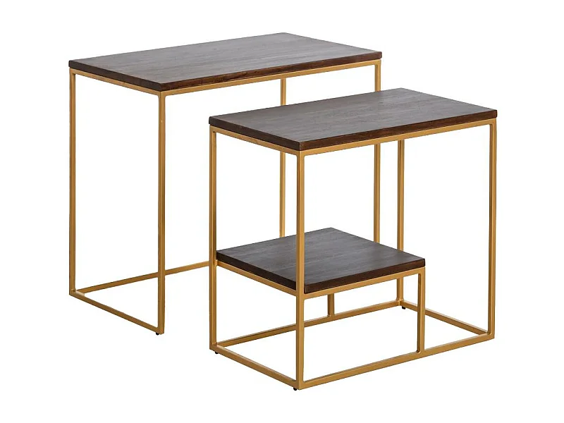 Set de deux consoles en bois de manguier et métal Léon