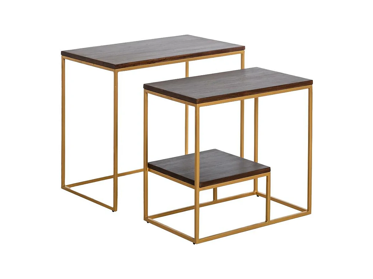 Set de deux consoles en bois de manguier et métal Léon