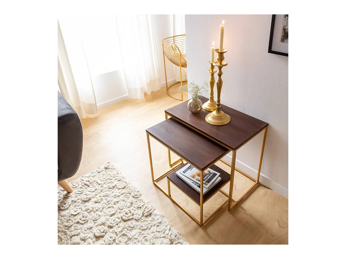 Set de deux consoles en bois de manguier et métal Léon