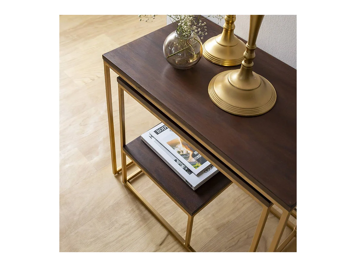 Set de deux consoles en bois de manguier et métal Léon