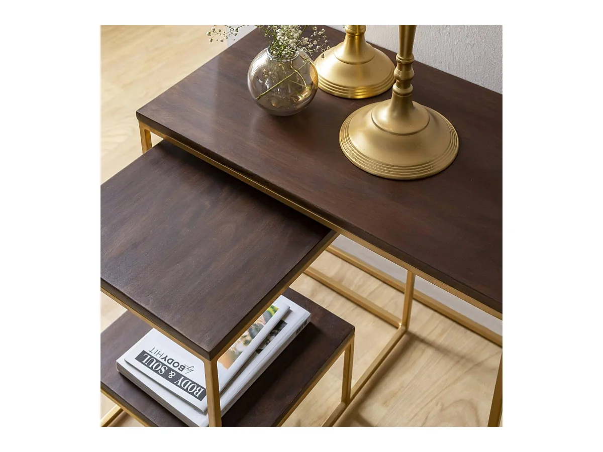 Set de deux consoles en bois de manguier et métal Léon